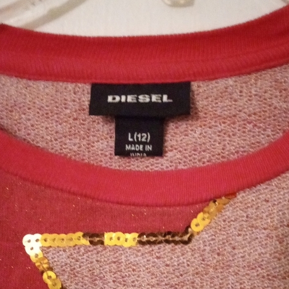 Diesel Girl's Pinkish Long Sleeve Tee with Gold Star SizeL(12) - Picture 2 of 6